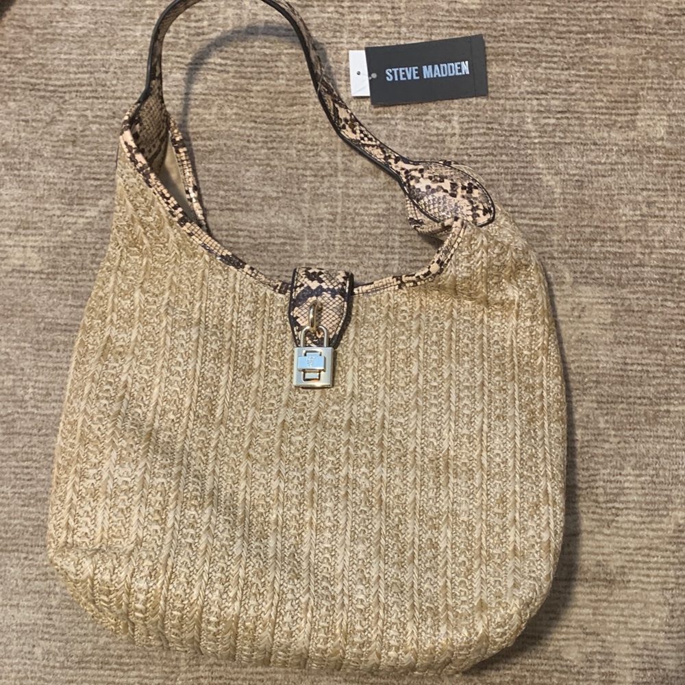 Steve Madden Beige & Snake Print Hobo Bag